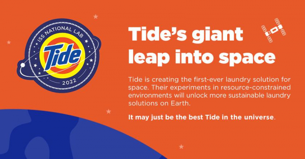 
						В космосе можно будет стирать вещи: Tide и NASA разрабатывают революционный стиральный порошок
					