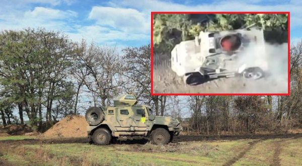 
							FPV-беспилотник уничтожил самый новый российский MRAP АМН-59051 с улучшенной защитой, который был представлен в 2022 году
						