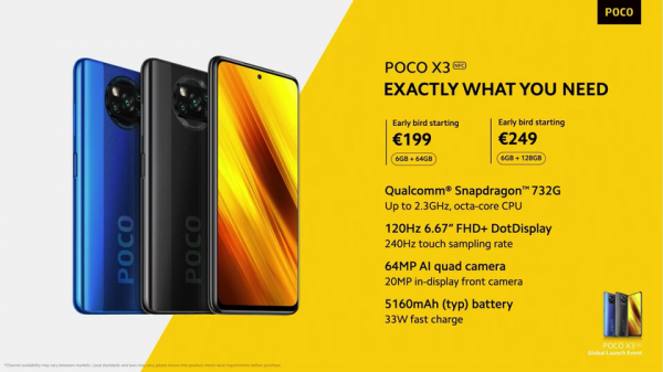 
						POCO X3 NFC: дисплей на 120 Гц, защита от воды IP54, чип Snapdragon 732G, батарея на 5160 мАч, стереодинамики, квадро-камера и ценник от 229 евро
					