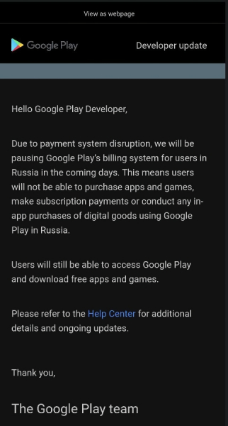Россияне больше не смогут покупать приложения в Google Play
Россияне больше не смогут покупать приложения в Google Play