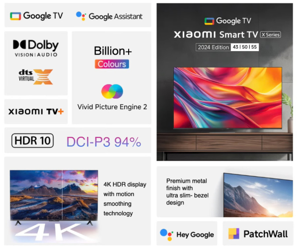 Xiaomi Smart TV X 2024: новая серия смарт-телевизоров с экранами на 43-55 дюймов и Google TV на борту