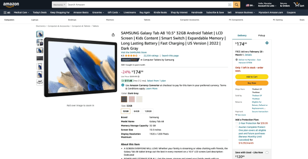 Samsung Galaxy Tab A8 можно купить на Amazon дешевле $180