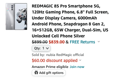 
							Игровой смартфон Red Magic 8S Pro с чипом Snapdragon 8 Gen 2, подэкранной камерой и батареей на 6000 мАч продают на Amazon со скидкой $130
						