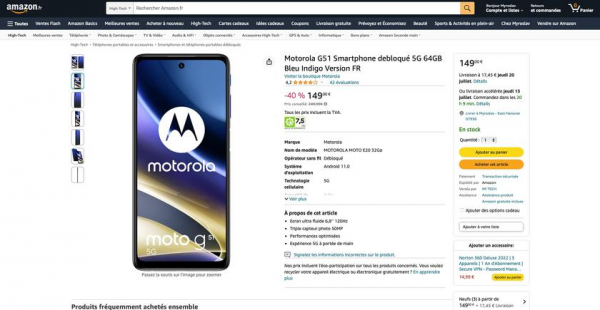 Moto G51 на Amazon: смартфон с экраном на 120 Гц и чипом Snapdragon 480+ со скидкой 100 евро
Moto G51 на Amazon: смартфон с экраном на 120 Гц и чипом Snapdragon 480+ со скидкой 100 евро
