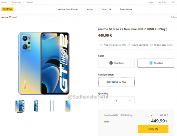 
						Гораздо дороже: Realme раскрыла цены Realme GT Neo 2 для Европы
					