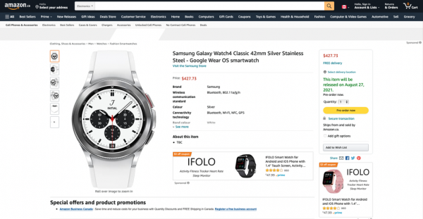 
						Samsung Galaxy Watch 4 и Galaxy Watch 4 Classic появились на Amazon до анонса: основные характеристики, цены и дата старта продаж
					