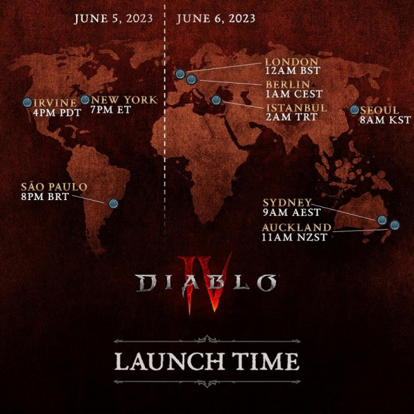 Blizzard опубликовала карты, которые наглядно демонстрируют дату и время релиза Diablo IV в разных часовых поясах
Blizzard опубликовала карты, которые наглядно демонстрируют дату и время релиза Diablo IV в разных часовых поясах