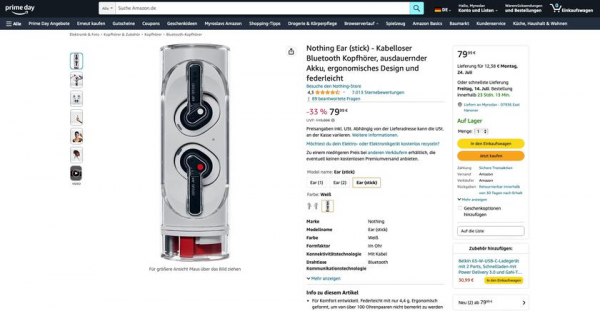 
							Amazon Prime Day 2023: TWS-наушники Nothing Ear (stick) со скидкой 33%
						