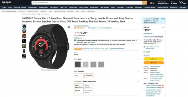 
							Скидка $70: Samsung Galaxy Watch Pro 5 c корпусом на 45 мм и LTE продают на Amazon по акционной цене
						