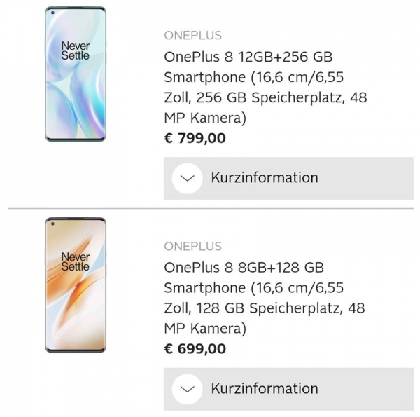 
						В сеть утекли европейские цены OnePlus 8 и OnePlus 8 Pro: смартфоны будут стоить немного дешевле, чем ожидалось
					