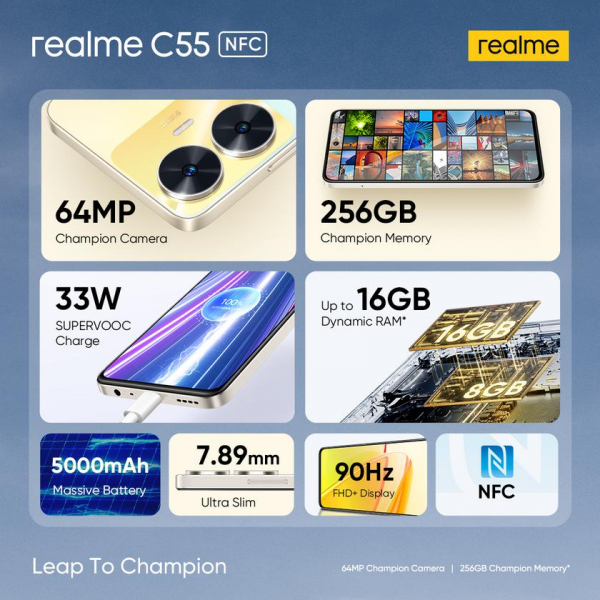 realme C55: 6.72-дюймовый FHD+ дисплей на 90 Гц, чип Helio G88, NFC и аналог функции Dynamic Island, как в iPhone 14 Pro, за $162
realme C55: 6.72-дюймовый FHD+ дисплей на 90 Гц, чип Helio G88, NFC и аналог функции Dynamic Island, как в iPhone 14 Pro, за $162