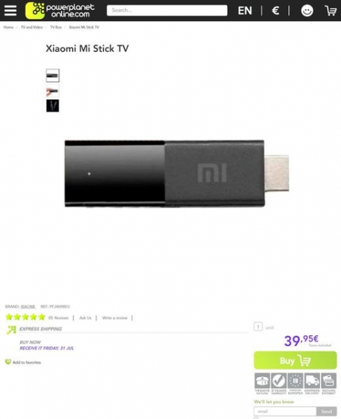 
						Приставка-флешка Xiaomi Mi TV Stick выйдет на европейский рынок с ценником в &euro;40
					