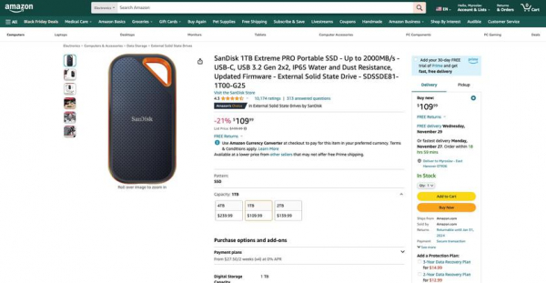
							SanDisk Extreme PRO на Amazon Black Friday: SSD-накопитель с защитой IP55, объёмом до 4 ТБ и скидкой до $80
						