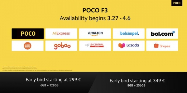POCO F3: глобальная версия Redmi K40 с AMOLED-экраном на 120 Гц, чипом Snapdragon 870 и тройная камера на 48 МП за 299 евро
POCO F3: глобальная версия Redmi K40 с AMOLED-экраном на 120 Гц, чипом Snapdragon 870 и тройная камера на 48 МП за 299 евро