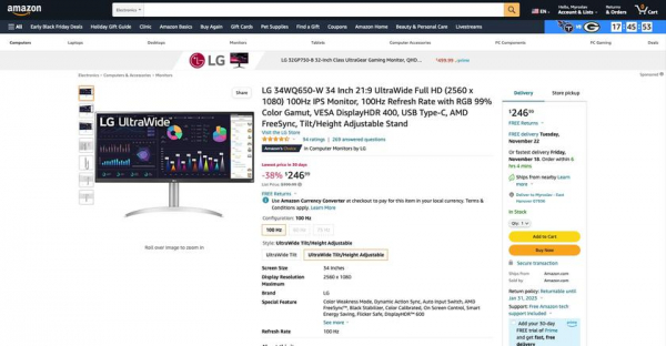 LG 34WQ650-W на Amazon: 34-дюймовый UltraWide монитор с частотой обновления 100 Гц со скидкой $153
LG 34WQ650-W на Amazon: 34-дюймовый UltraWide монитор с частотой обновления 100 Гц со скидкой $153