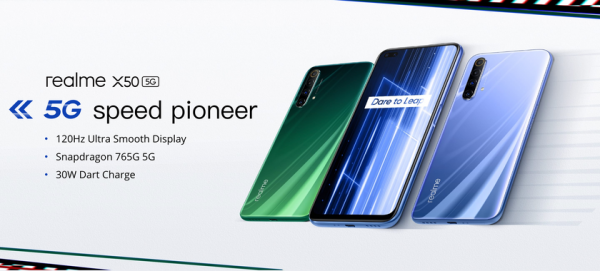 
						Realme X50 c поддержкой 5G, чипом Snapdragon 765G, квадро-камерой на 64 Мп и ценником в 349 евро приехал в Европу
					