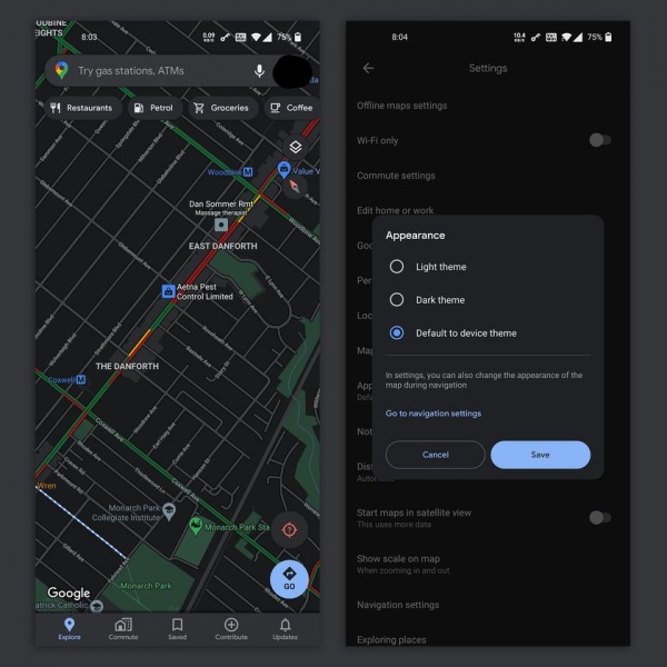 В приложении Google Maps появилась тёмная тема
В приложении Google Maps появилась тёмная тема
