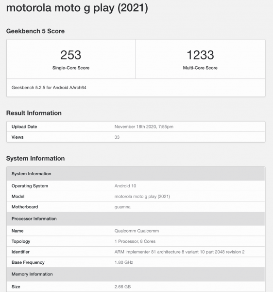 
						Анонс близко: Moto G10 Play заметили в Geekbench с чипом Snapdragon 662 и 3 ГБ ОЗУ
					
