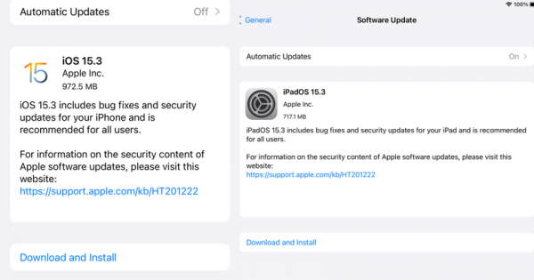 Apple выпустила iOS 15.3 и iPadOS 15.3 и настоятельно рекомендует пользователям обновиться
Apple выпустила iOS 15.3 и iPadOS 15.3 и настоятельно рекомендует пользователям обновиться
