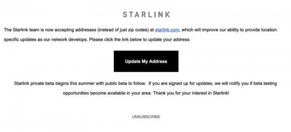
						Компания Илона Маска Starlink расширила форму регистрации для подключения интернета со спутников: теперь можно указать не только ZIP-код, но и адрес
					