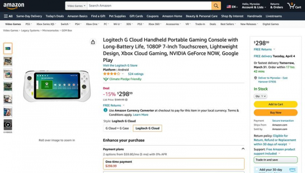 
							Logitech G Cloud Gaming Handheld на Amazon: игровая консоль с поддержкой Nvidia Geforce Now, Steam, Xbox Cloud и Google Play Store со скидкой $51
						