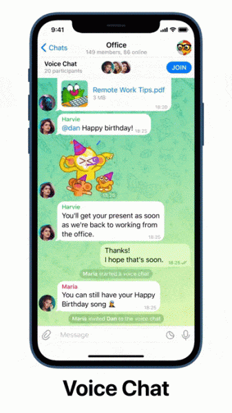 Telegram 7.3: голосовые чаты, быстрая загрузка стикеров, новые анимированные эмодзи и многое другое
Telegram 7.3: голосовые чаты, быстрая загрузка стикеров, новые анимированные эмодзи и многое другое