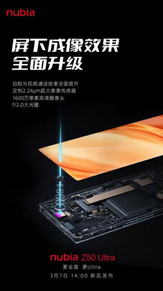 
							Официально: Nubia Z50 Ultra с плоским дисплеем, тонкими рамками и подэкранной камерой представят 7 марта
						
