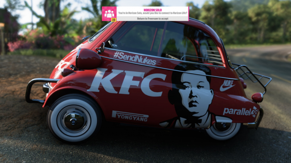 Игрока заблокировали в Forza Horizon 5 на 8000 лет за изображение Ким Чен Ына на автомобиле
Игрока заблокировали в Forza Horizon 5 на 8000 лет за изображение Ким Чен Ына на автомобиле