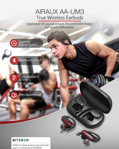 
						BlitzWolf AIRAUX AA-UM3: спортивные TWS-наушники с IPX5 за $25
					
