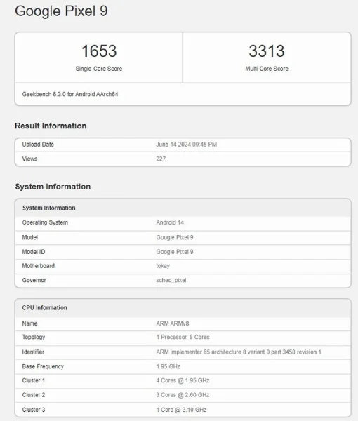 Google Pixel 9 прошёл тест производительности в Geekbench Google Pixel 9 прошёл тест производительности в Geekbench