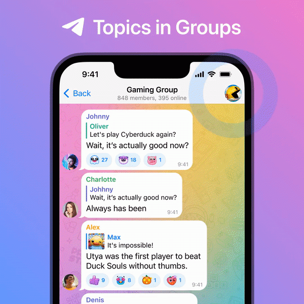 Telegram получил новое обновление: темы в группах, коллекционные публичные имена и расшифровка видеосообщений
Telegram получил новое обновление: темы в группах, коллекционные публичные имена и расшифровка видеосообщений